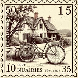 a classic bicycle parked near a rustic countryside cottage