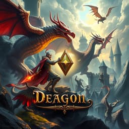 a magical medieval kingdom inhabited by dragons, knights, and ancient wizards fighting to control a mystical artifact