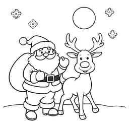 Christmas-themed coloring page with Santa and reindeer