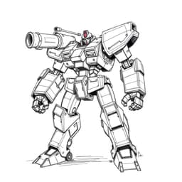 A giant battle robot with strong arms and a cannon on its shoulder.